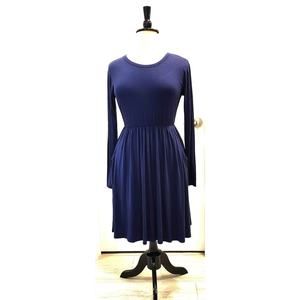 Auselily Navy Jersey Knit Dress Long Sleeve Gathered Flowy Skirt Pockets XL NWT